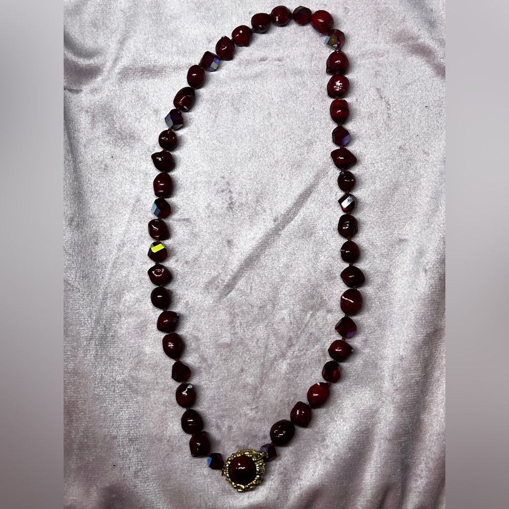 Elegant Red Beaded Necklace with Gold Accent by Vogue